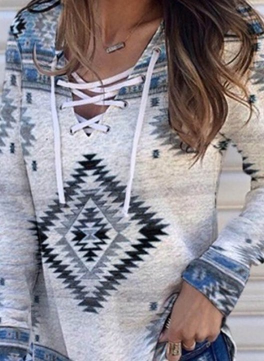 Women's Hoodies Drawstring Tribal Multicolor Long Sleeve Daily Casual Hoodies