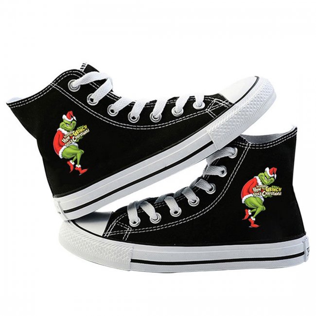 Women's Christmas Grinch Sneakers Lace-up Flat Canvas Shoes