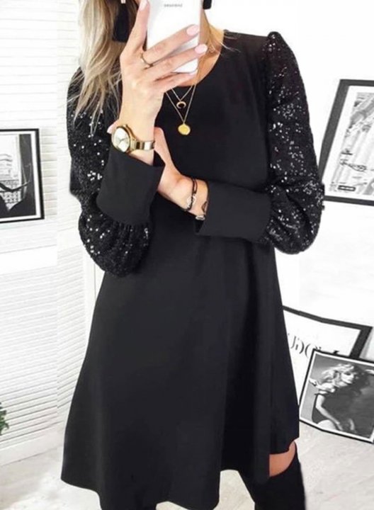 Women's Dress Round Neck Long Sleeve Sequin Party Daily Mini Dress