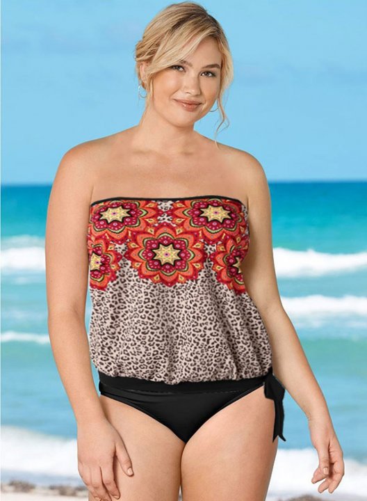 Women's Tankinis Floral Tribal Off Shoulder Plus Size Tankinis