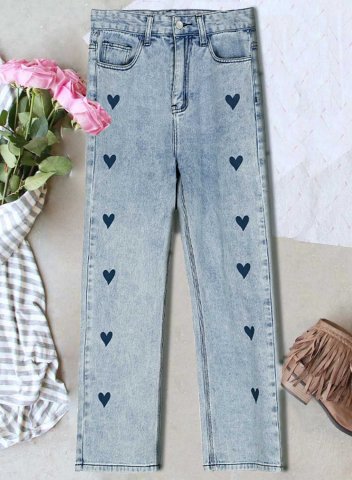 Women's Jeans Straight High Waist Solid Full Length Zip Button Casual Daily Jeans