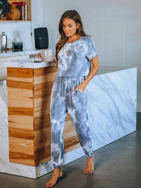 Pocketed Tie Dye Knit Jumpsuit