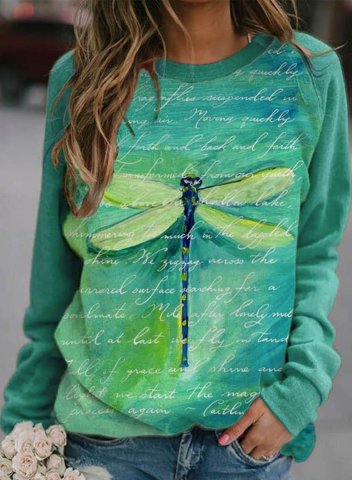 Women's Pullovers Tops Casual Dragonfly Color Block Round Neck Long Sleeve Daily Pullovers