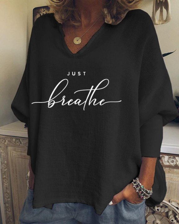 Woman's Just Breath Casual V-neck Sweatshirt