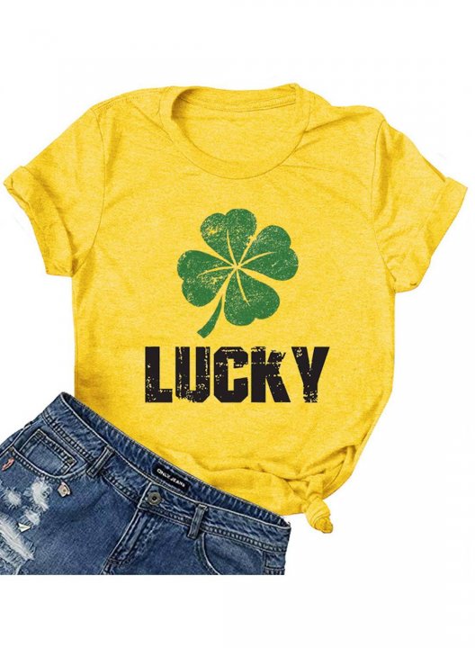 Women's St Patrick's Day T-shirts Shamrock Print Short Sleeve Round Neck Casual T-shirt