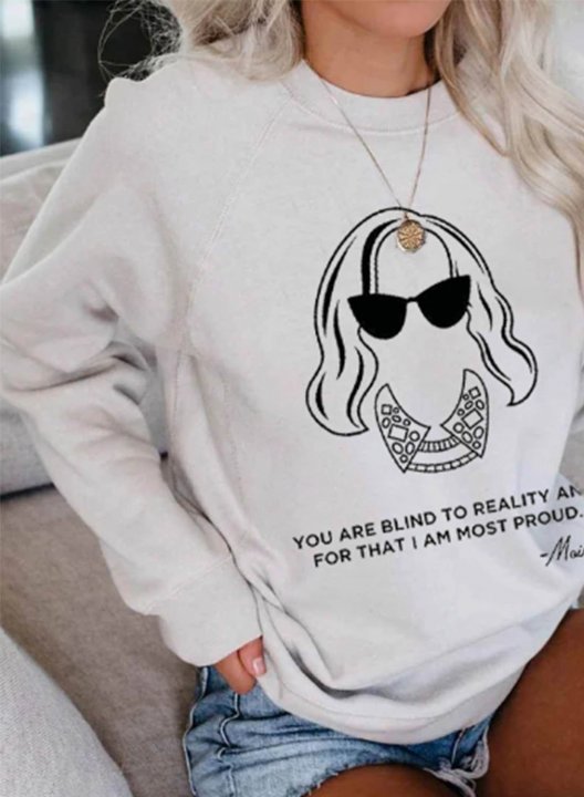 Women's Sweatshirts Abstract Portrait Print Long Sleeve Round Neck Casual Sweatshirt