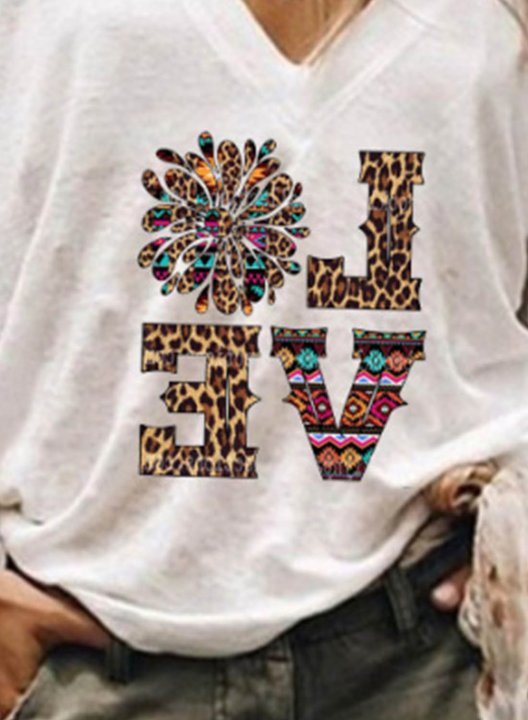 Women's T-shirts Letter Love Geometric Leopard Solid V Neck Short Sleeve Daily Casual T-shirts