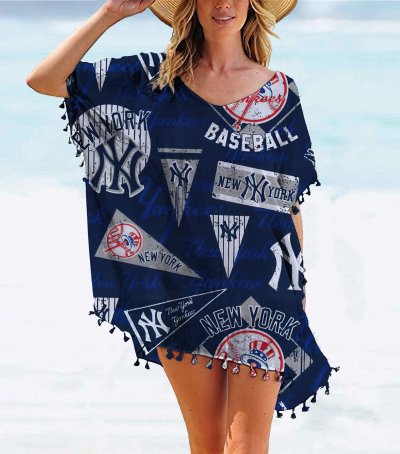 New York Yankees Team series summer women's tassel Chiffon beach blouse