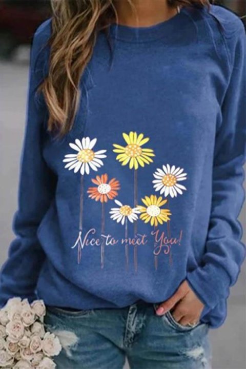 Daisy Letter Print Casual Paneled Long Sleeves Sweatshirt