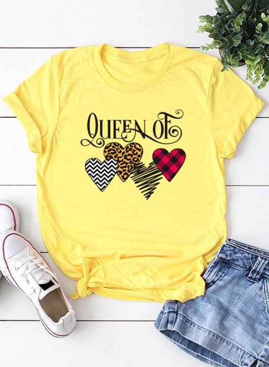 Women's T-shirts Leopard Plaid Letter Heart-shaped Short Sleeve Round Neck Daily T-shirt