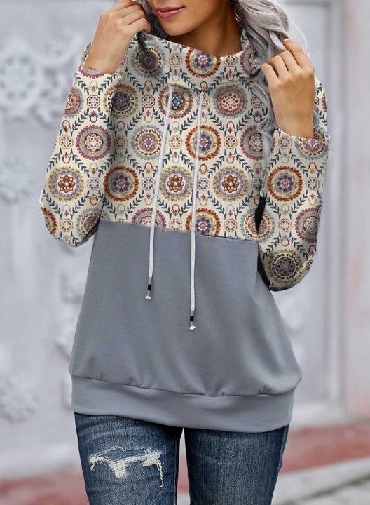 Women's Ethnic Style Geometric Aztec Hoodies Drawstring Long Sleeve Solid Floral Vintage Hoodies