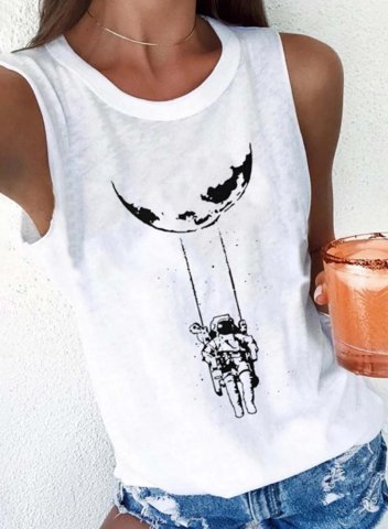 Women's Tank Tops Summer Casual Solid Round Neck Sleeveless Tops