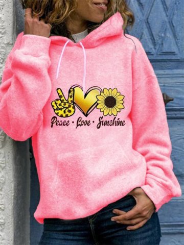 Women's Peace Love Sunshine Print Hoodie Floral-Print Long Sleeve Hooded Sweatshirt