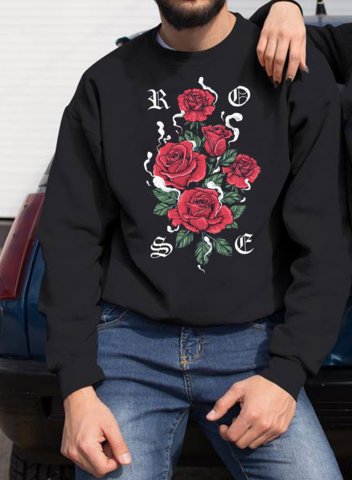 Women's Rose Print Sweatshirts Round Neck Long Sleeve Solid Floral Daily Casual Sweatshirts