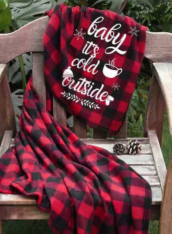 Baby It's Cold Outside Christmas Plaid Word Letter Print Blankets
