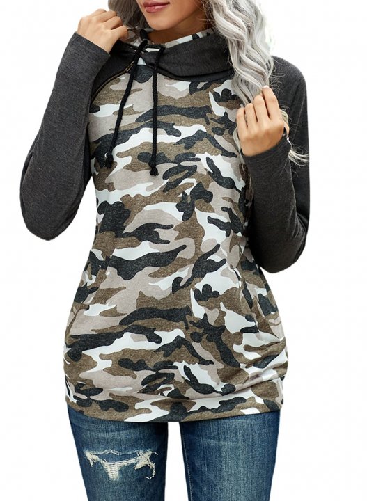 Camouflage Long Sleeve Hooded Sweatshirt