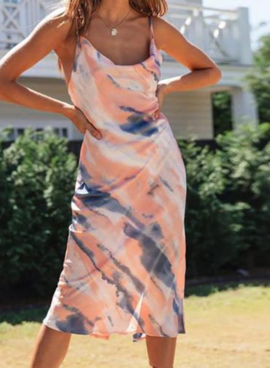 Women's Maxi Dresses Split Color Block Tiedye Sleeveless Shift U Neck Party Maxi Dress