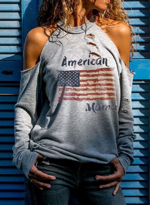 Women's Sweatshirt Cold Shoulder American Flag Shirt