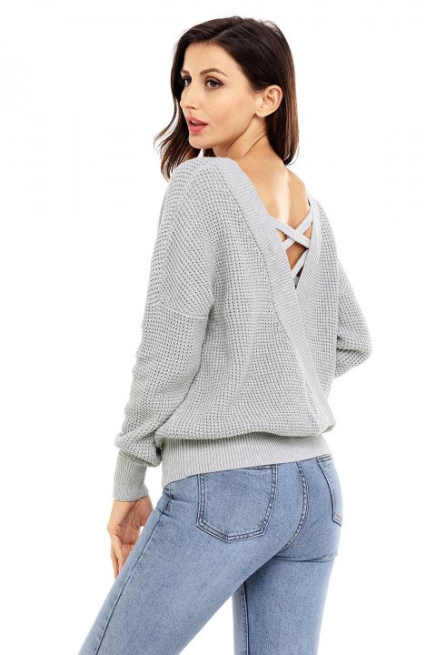 Women's Sweaters Cross Back Hollow-out Knitted Pullover Sweaters