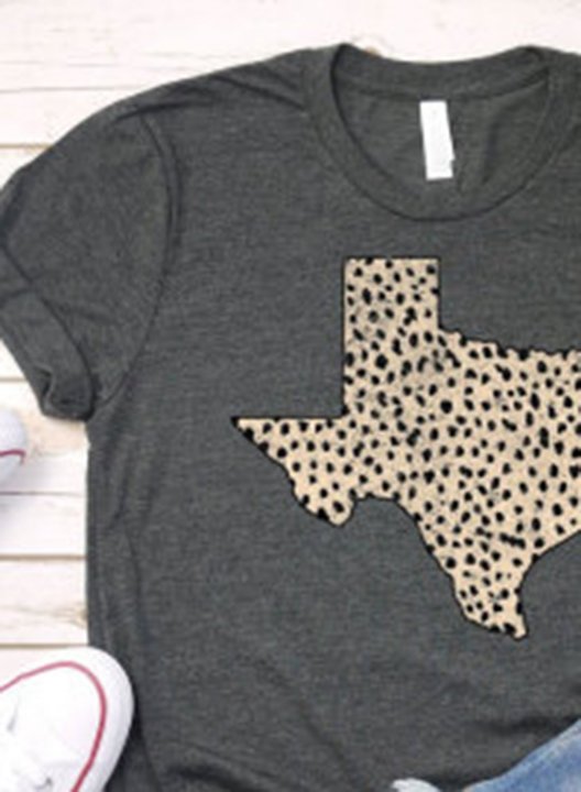 Women's T-shirts Leopard Print Short Sleeve Round Neck Daily Texas independence day T-shirt