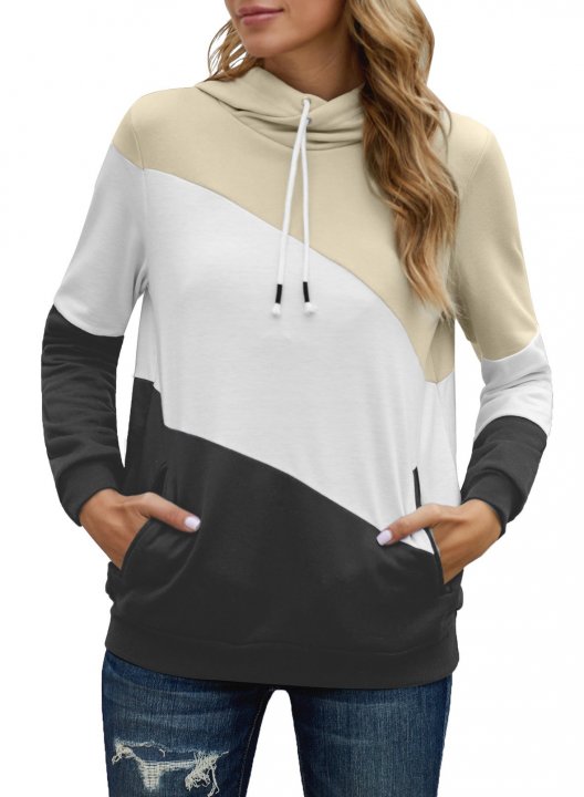 Color Block Stand Neck Long Sleeve Hoodie