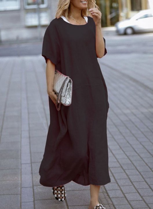 Women's Maxi Dresses Solid Short Sleeve Round Neck Daily Vacation Maxi Dress