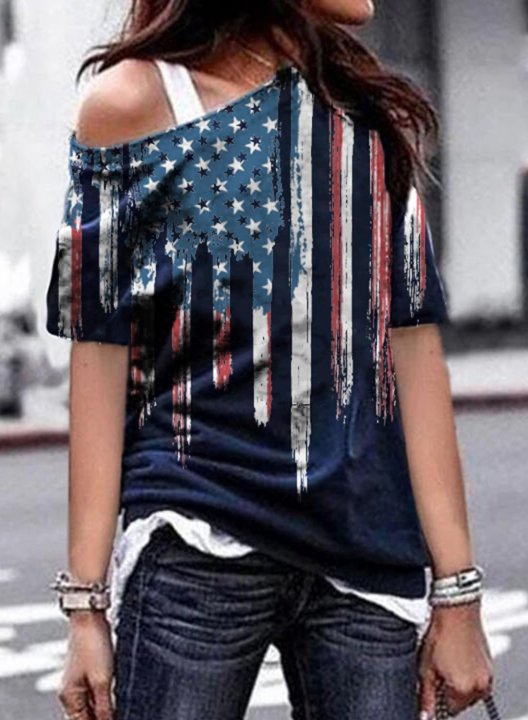 Women's T-shirts Flag Cold Shoulder T-shirt