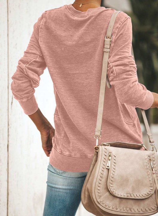 Solid Round Neck Long Sleeve Basic Sweatshirt