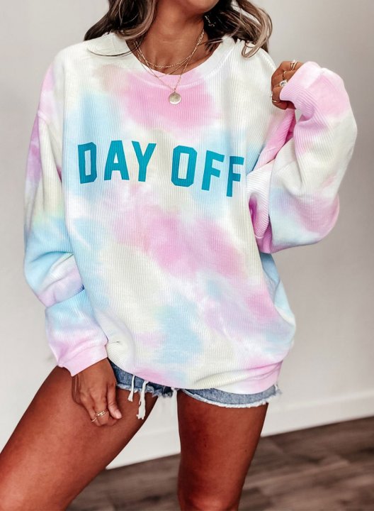 Women's Tie Dye Day Off Letter Print Crew Neck Loose Sweatshirt