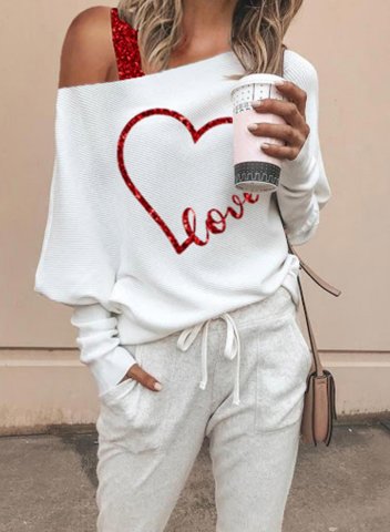 Women's Sequins Heart Sweatshirt Long Sleeve One shoulder Daily Casual Sweatshirt