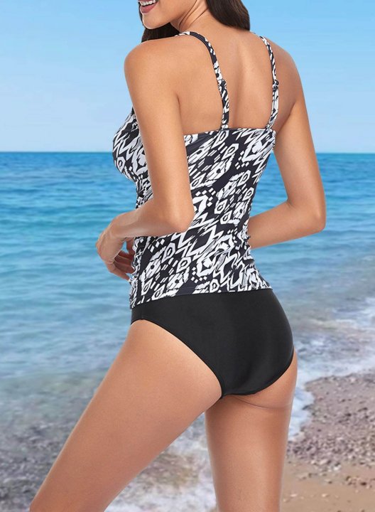 Women's Tankinis Leopard Color Block Spaghetti Beach Padded Tankini