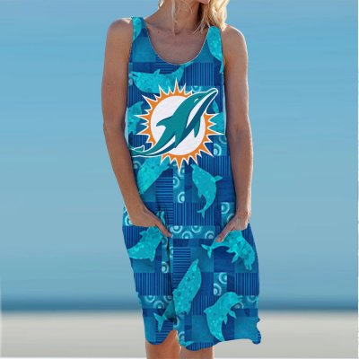 Miami Dolphins Match Round Neck Sleeveless Knit Dress