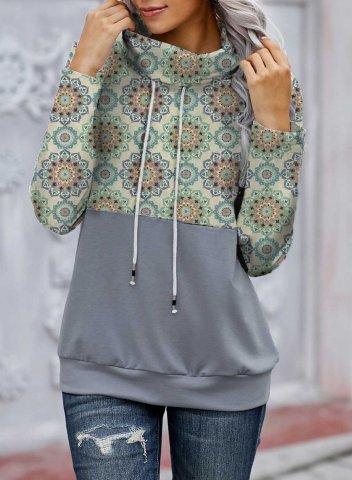Women's Ethnic Style Geometric Aztec Hoodies Drawstring Long Sleeve Solid Floral Vintage Hoodies