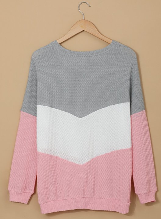 Color Block Round Neck Long Sleeve Casual Sweatshirt