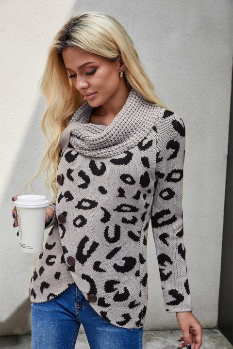 Women's Sweaters Leopard Print Casual Knitted Sweaters