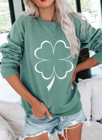 Women's St.Patrick's Day Sweatshirt Festival Clover Print Long Sleeve Round Neck Sweatshirt
