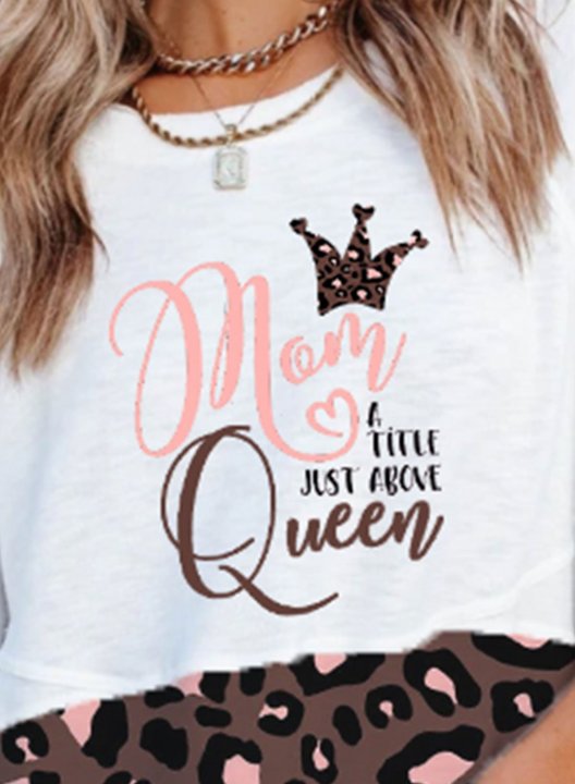 Women's T-shirts Leopard Letter Short Sleeve Round Neck Daily Casual T-shirt