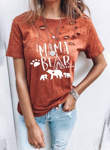 Women's Mama Bear T-shirts Short Sleeve Round Neck Summer T-shirt