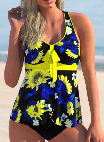 Women's Tankinis Floral Color Block Knot Front Tankinis