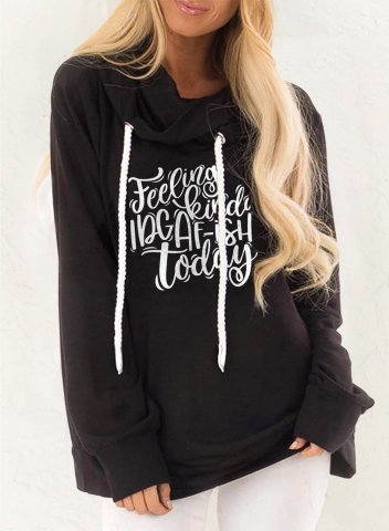 Women's Feeling Kinda IDGAF-ish today Hoodies Letter Solid Drawstring Long Sleeve Casual Hoodies