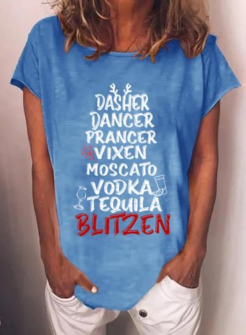 Women's Reindeer Alcohol T-shirts Dasher Dancer Prancer Vixen Moscato Vodka Tequila Blitzen Short Sleeve Round Neck Casual T-shirt