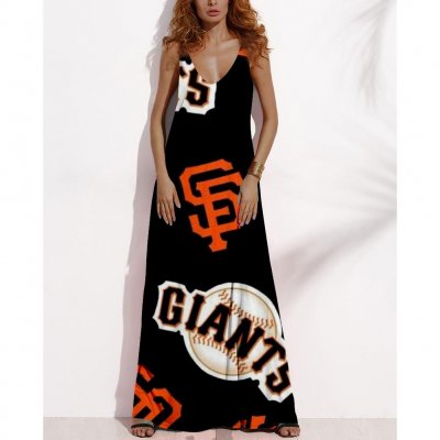 Women's Summer SAN FRANCISCO GIANTS Fan Print V-neck Sleeveless Loose Long A-line Dress