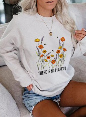 Women's Sweatshirts there is no planet b Floral Print Long Sleeve Round Neck Daily Sweatshirt