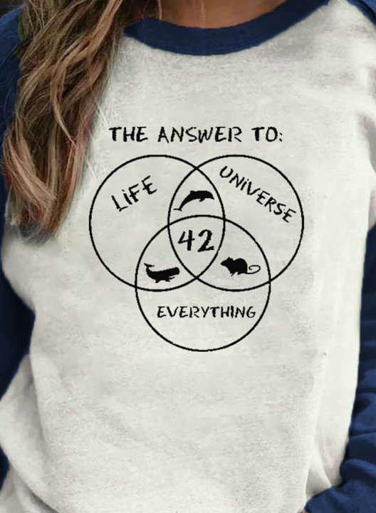 Women's 42 The Answer to Life Universe and Everything Sweatshirts Color Block Letter Round Neck Long Sleeve Casual Daily Sweatshirts