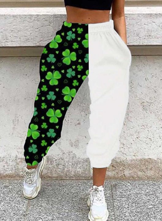 Women's St Patrick's Day Joggers Shamrock Printed Color Block Festival Pocket Daily Casual Joggers