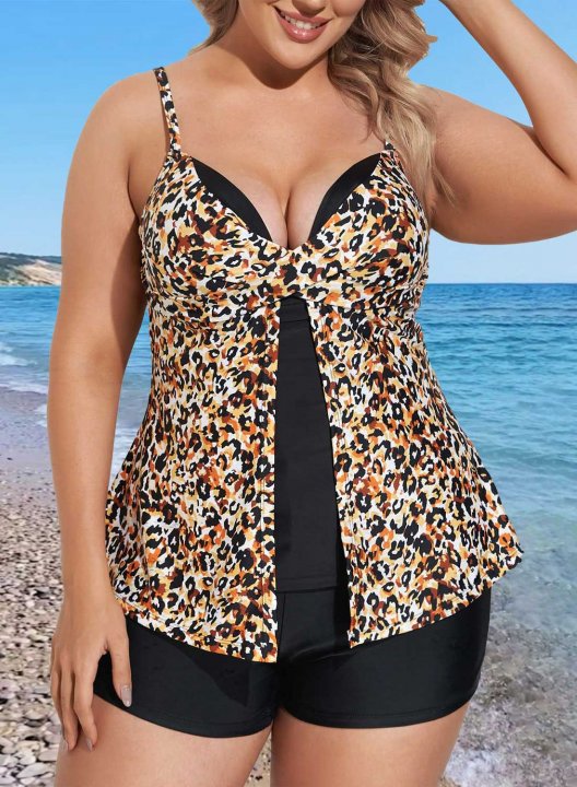 Women's Tankinis Leopard Cut Out Plus Size Tankinis