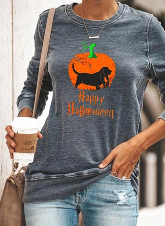 Halloween Long Sleeve Round Neck Pumpkin Sweatshirt