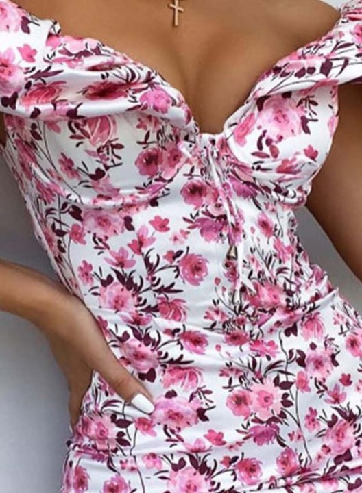 Women's Mini Dresses Floral Color Block Short Sleeve V Neck Bodycon Daily Mini Dress