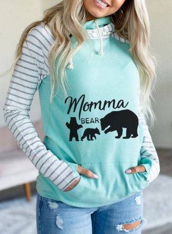 Women's Sweatshirt Mama Bear Striped Hooded Pocketed Sweatshirt