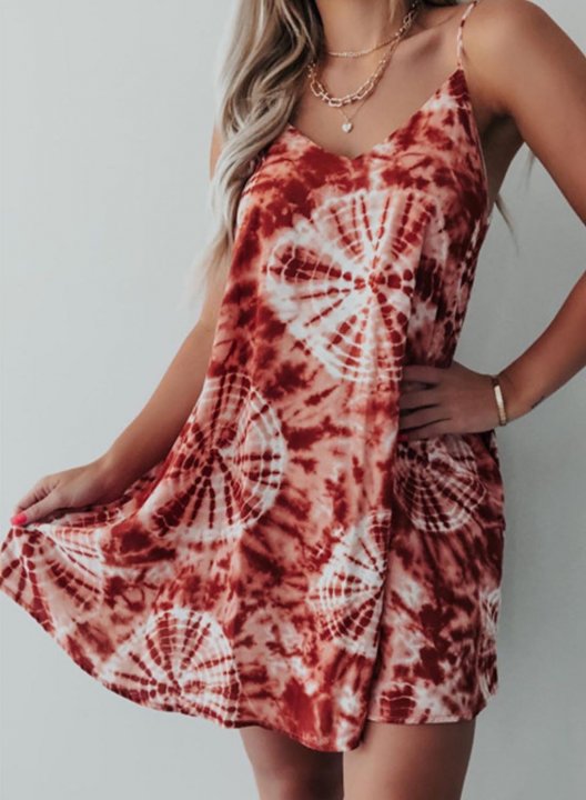 Women's Mini Dresses Geometric Tiedye Sleeveless Spaghetti Fit & Flare Daily Casual Mini Dress